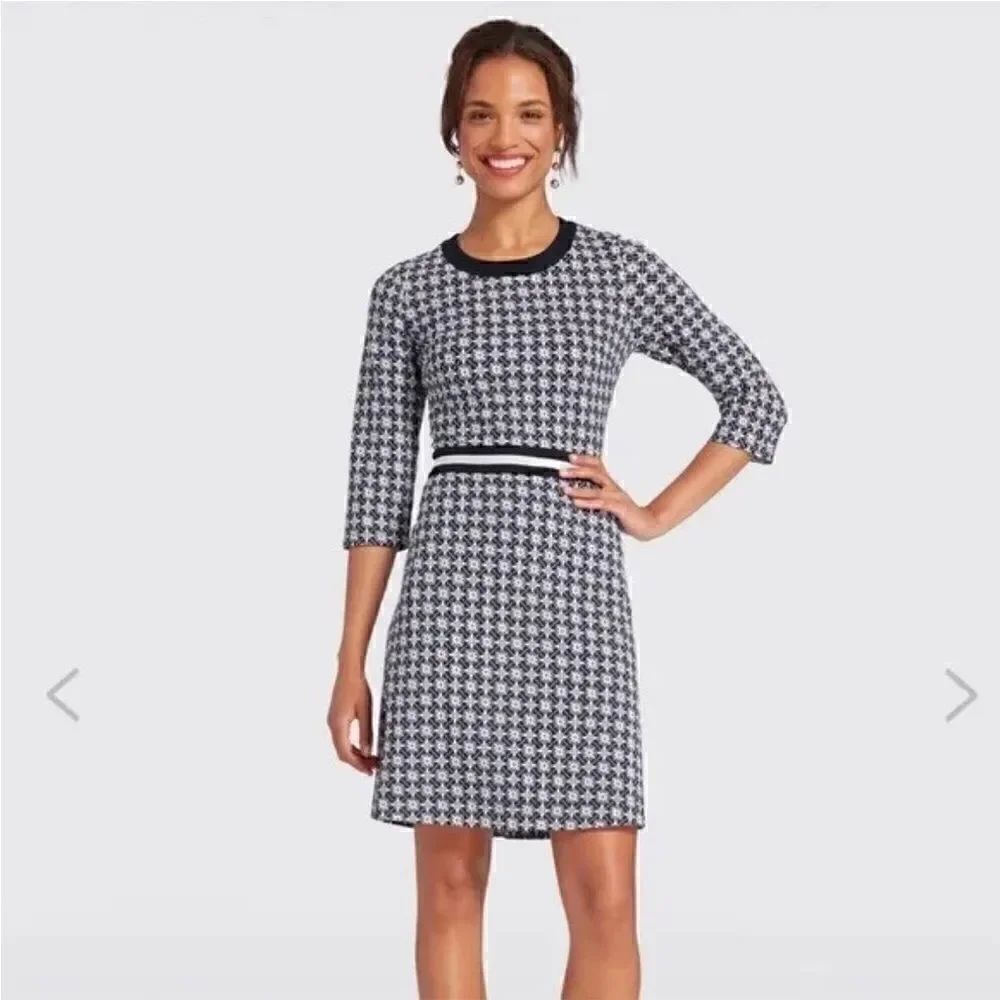 Draper James Women’s Small Navy Honeycomb Floral Dress Three Quarter Sleeve New